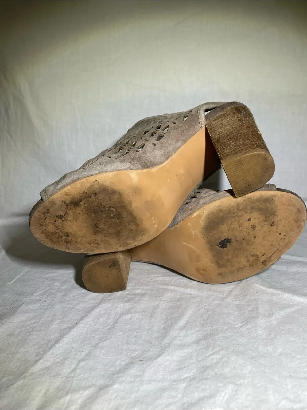 Jeffrey Campbell Quebec Taupe Suede Cutout Chunky Heel Sandal Booties 8